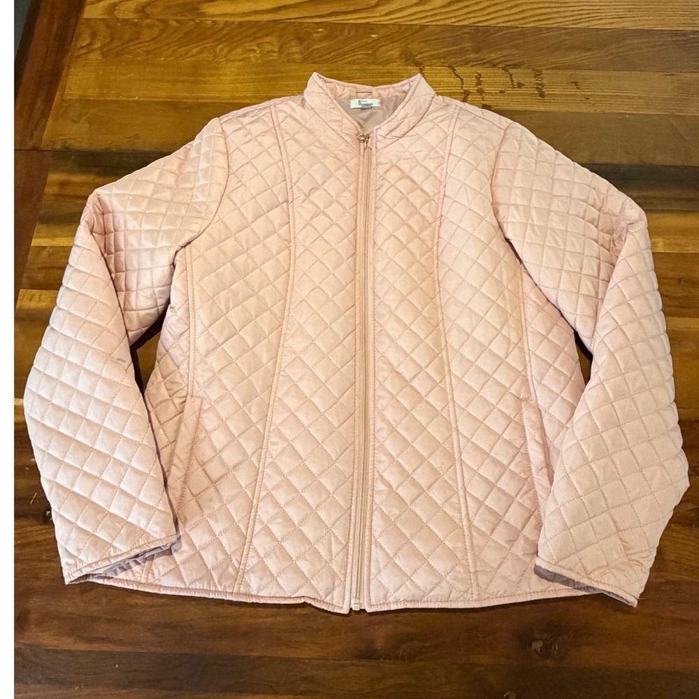 Kim Rogers Womens XL Pink Quilted Zip Front Lightweight Jacket Stand Collar